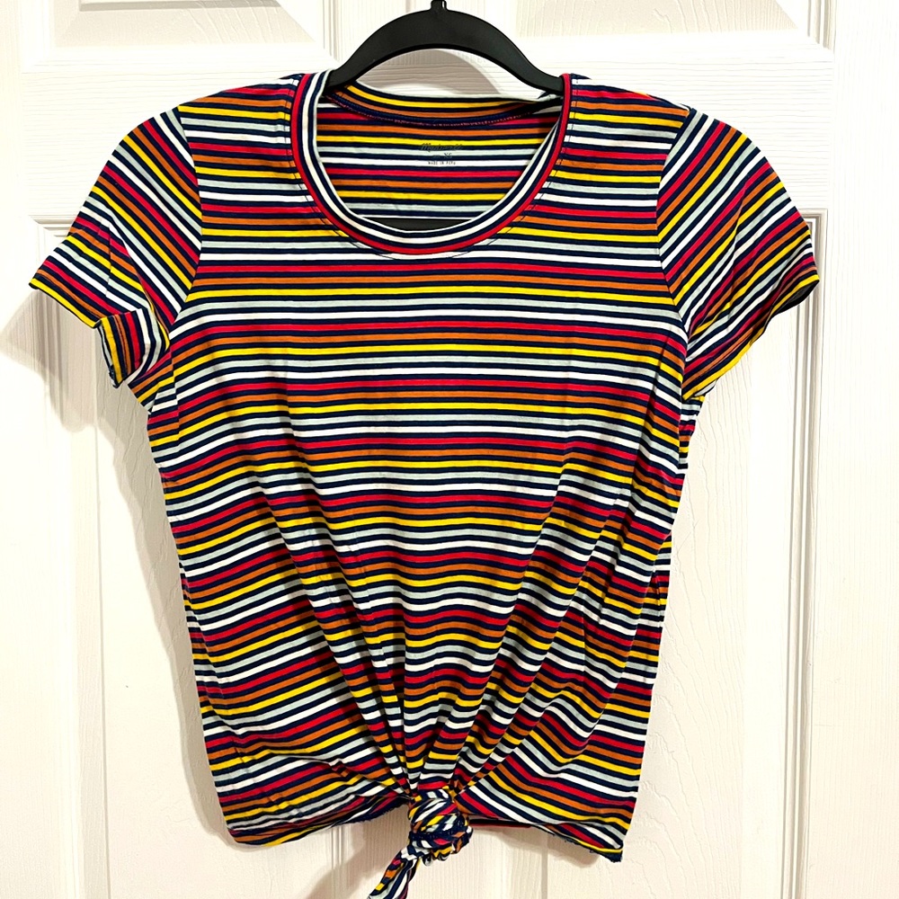 Madewell Rainbow Stripe Knot Front Short Sleeve T-Shirt XS